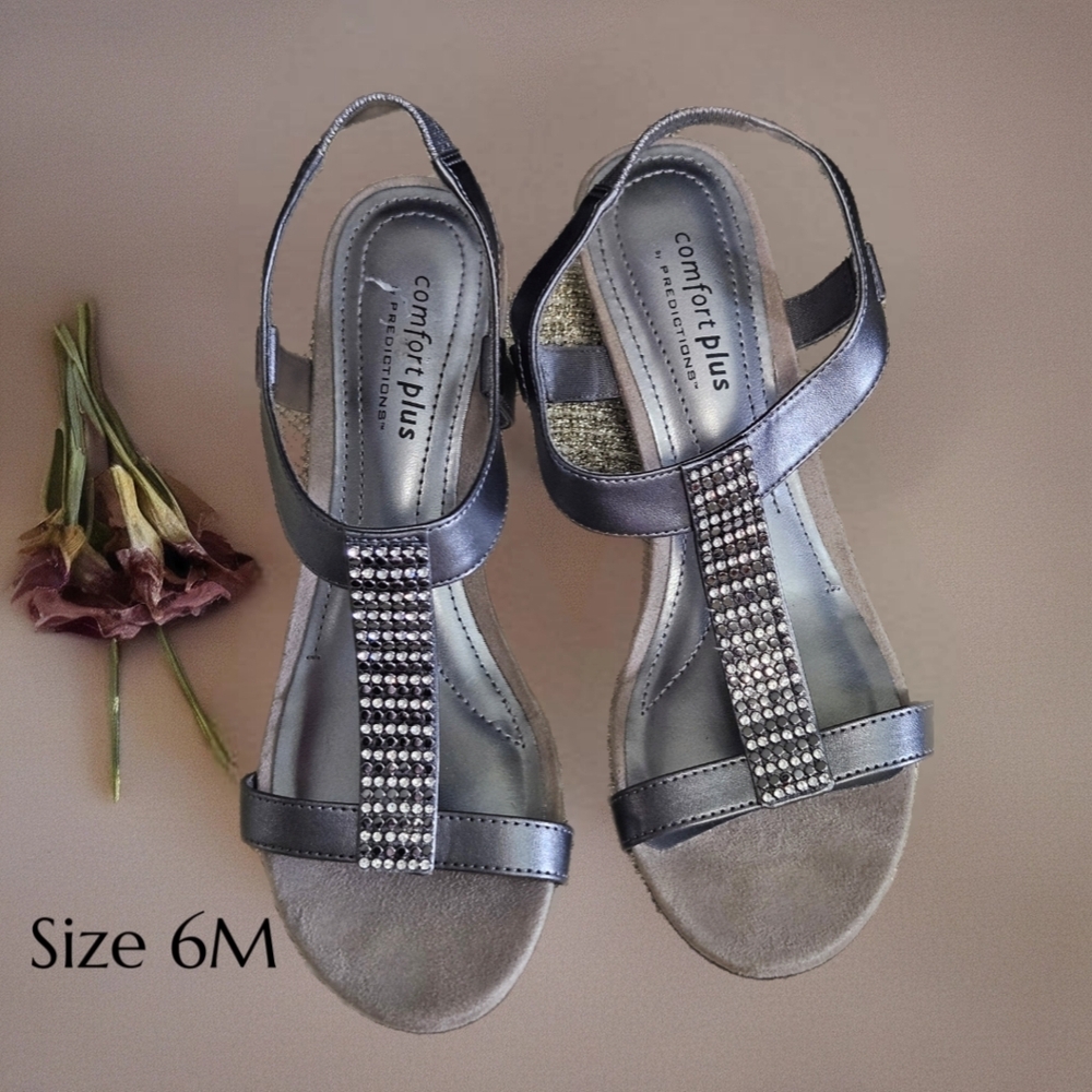 Comfort Plus By Predictions Rhinestone Wedge Swanky Sandal Size 6